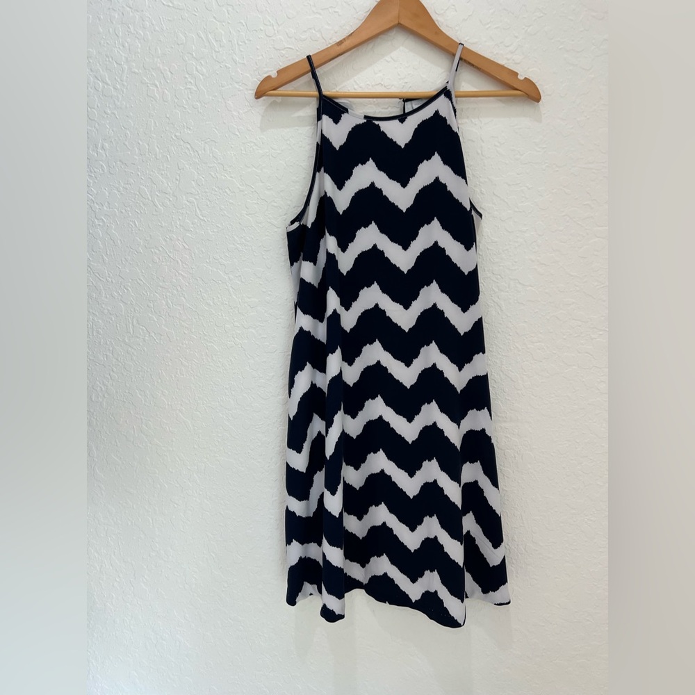 New York & Company Navy and White Chevron Mini Dress